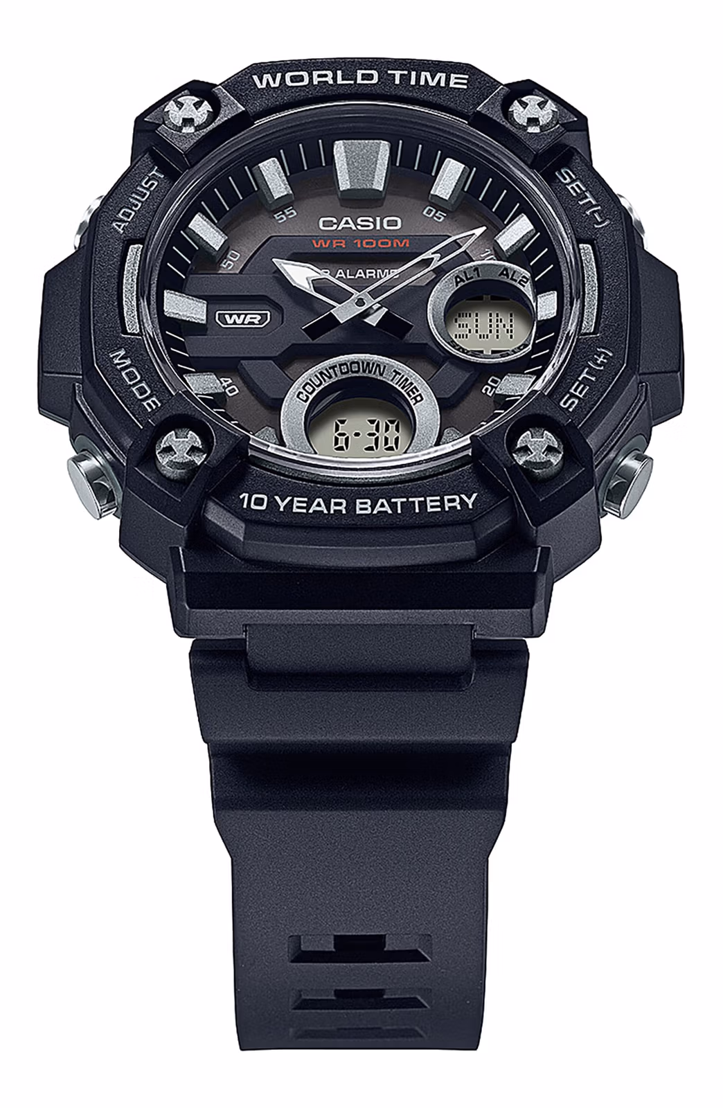 Casio AEQ-120W-1A, корпус в три четверти