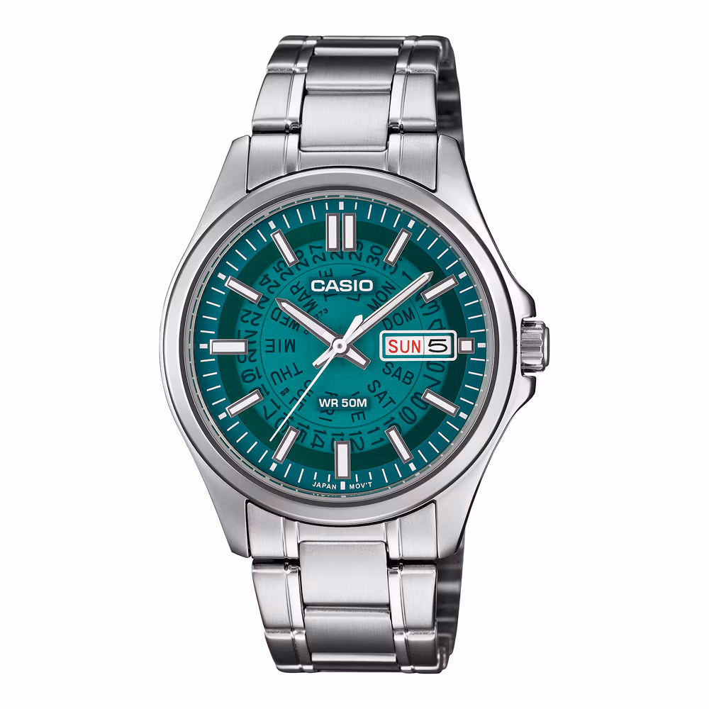 Casio MTP-E740-3A с зелёным циферблатом и стальным браслетом