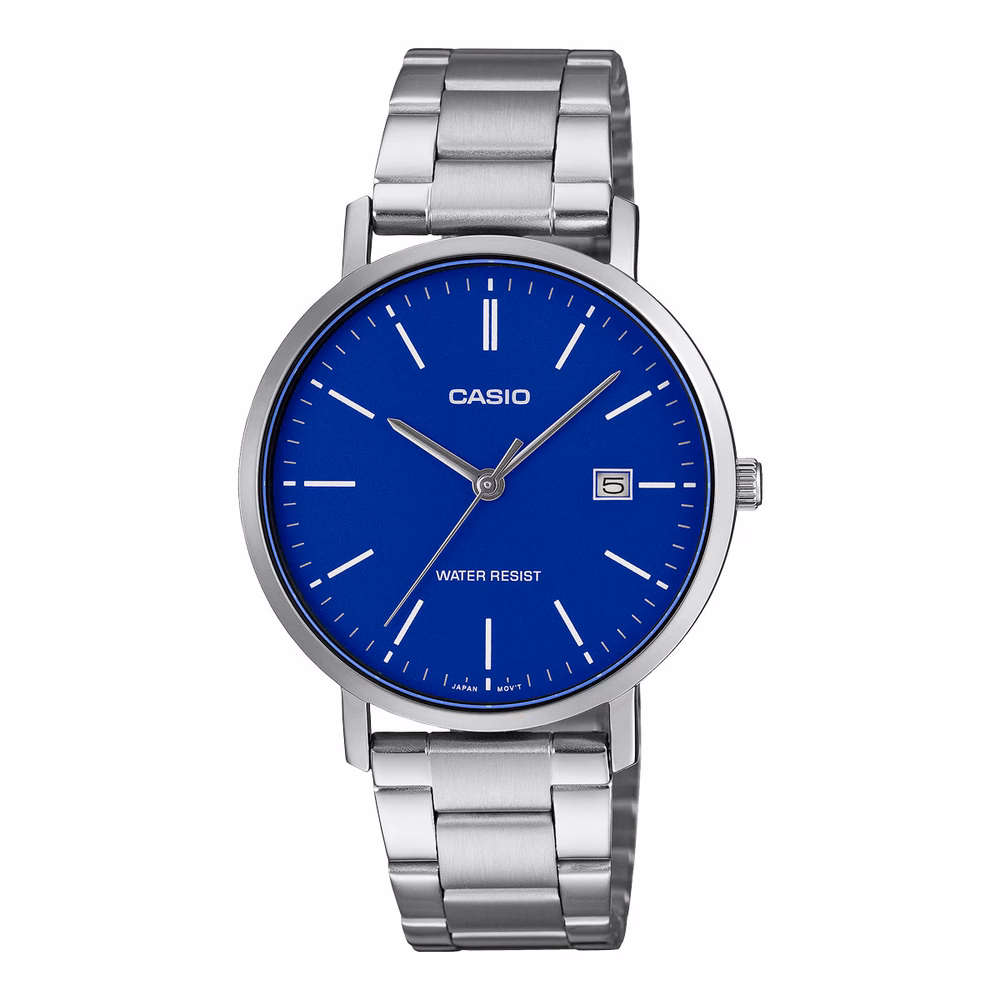 Casio MTP-VT05D-2E с синим циферблатом и серебристым браслетом