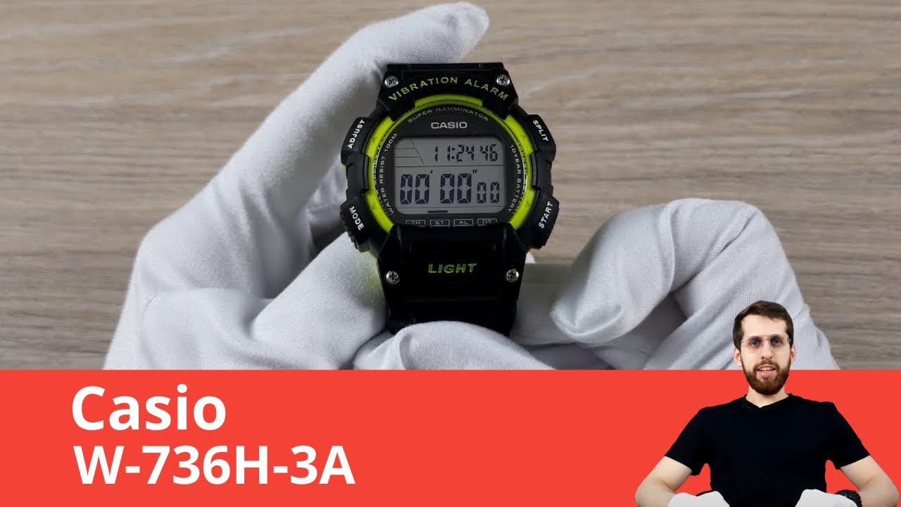 Частер: Часы с вибробудильником / Casio W-736H-3A - Обзор и Настройка