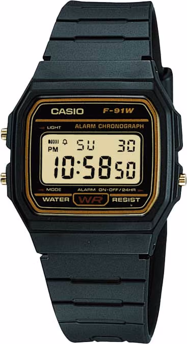 Casio F-91WG-9Q с золотистой рамкой дисплея