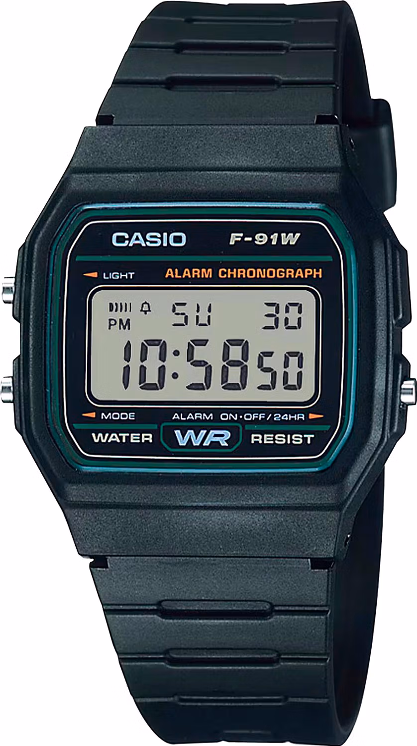 Casio F-91W-3 — электронные часы в чёрном полимерном корпусе