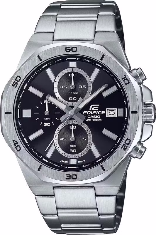 Casio Edifice EFV-640D-1A с чёрным циферблатом и стальным браслетом