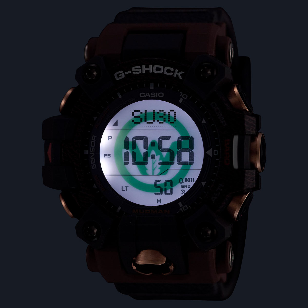 Логотип Earthwatch Japan в подсветке дисплея GW-9502KJ-8