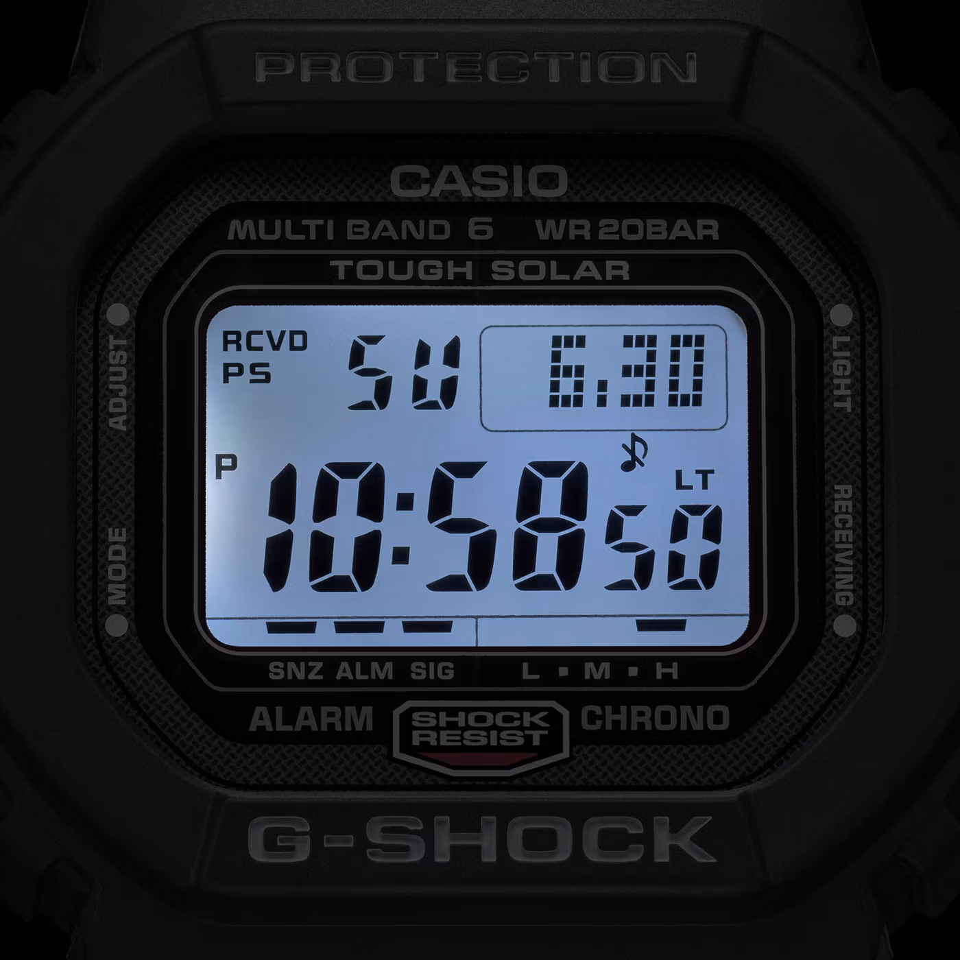 Подсветка цифрового дисплея Casio GW-5000U-1 в темноте