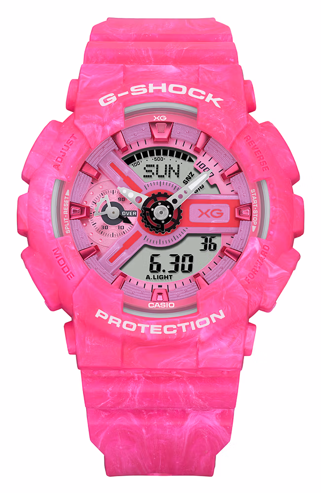 Розовые стрелочно-цифровые G-Shock GMA-S110XG-4A с мраморным рисунком