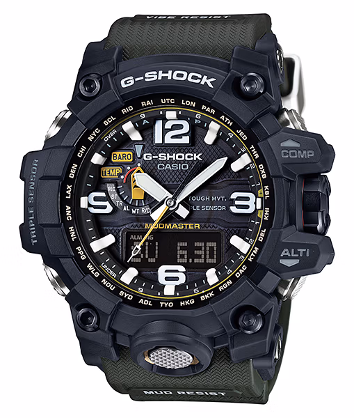 Общий вид Casio GWG-1000-1A3 с зелёным ремешком