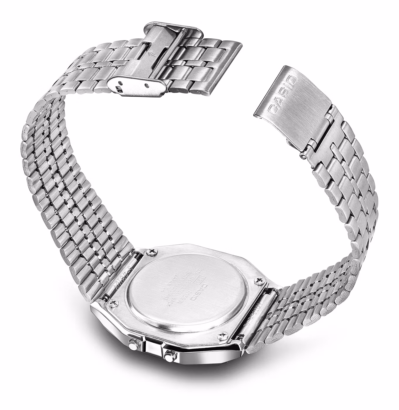 Casio A159WA-N1: задняя крышка и раскрытая застёжка