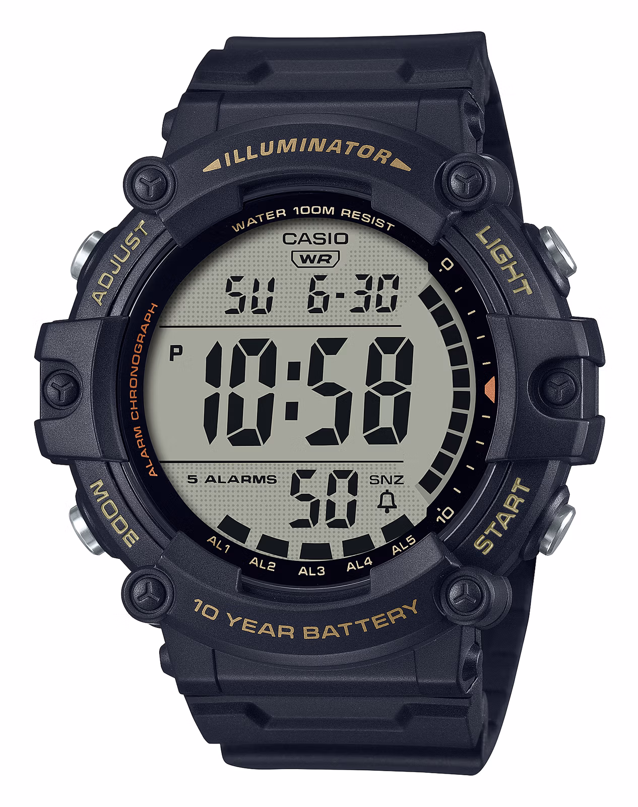 Casio Collection AE-1500WHX-1A: крупные цифры и пять гибко настраиваемых будильников