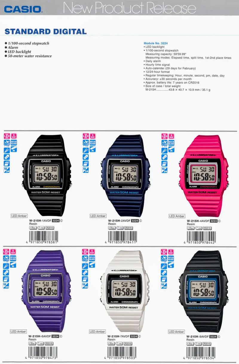 Лист новинок Casio 2013 года: шесть расцветок серии W-215