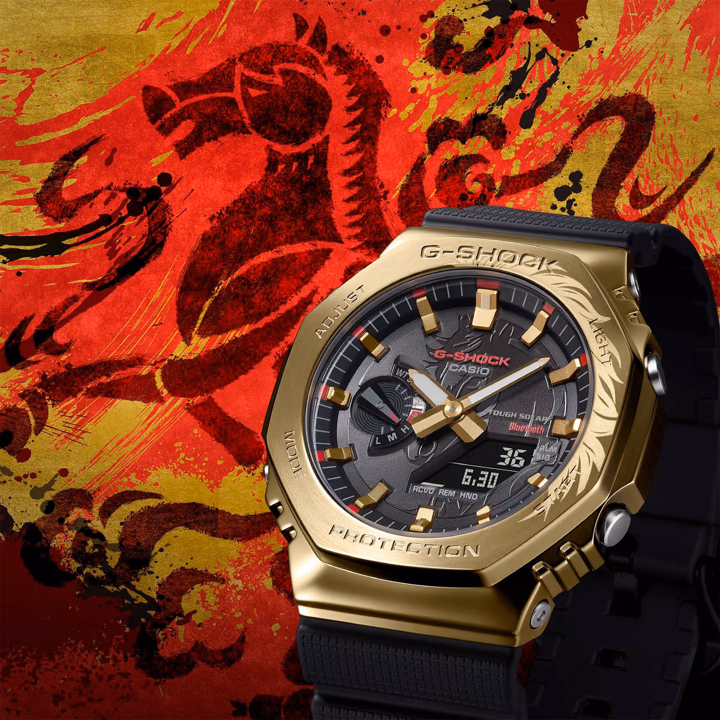 GBM-2100CX-9A на красно-золотом фоне с изображением лошади