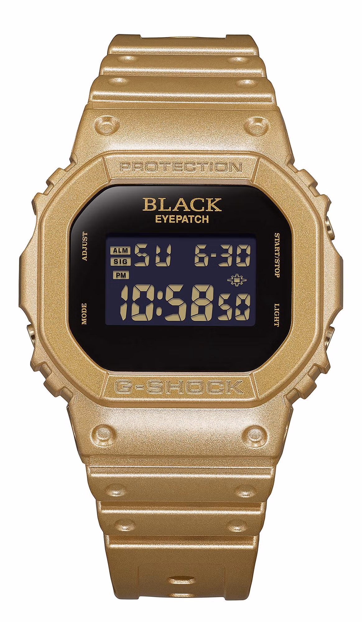 Общий вид G-Shock DW-5600BEP-9 с золотистым корпусом и ремешком
