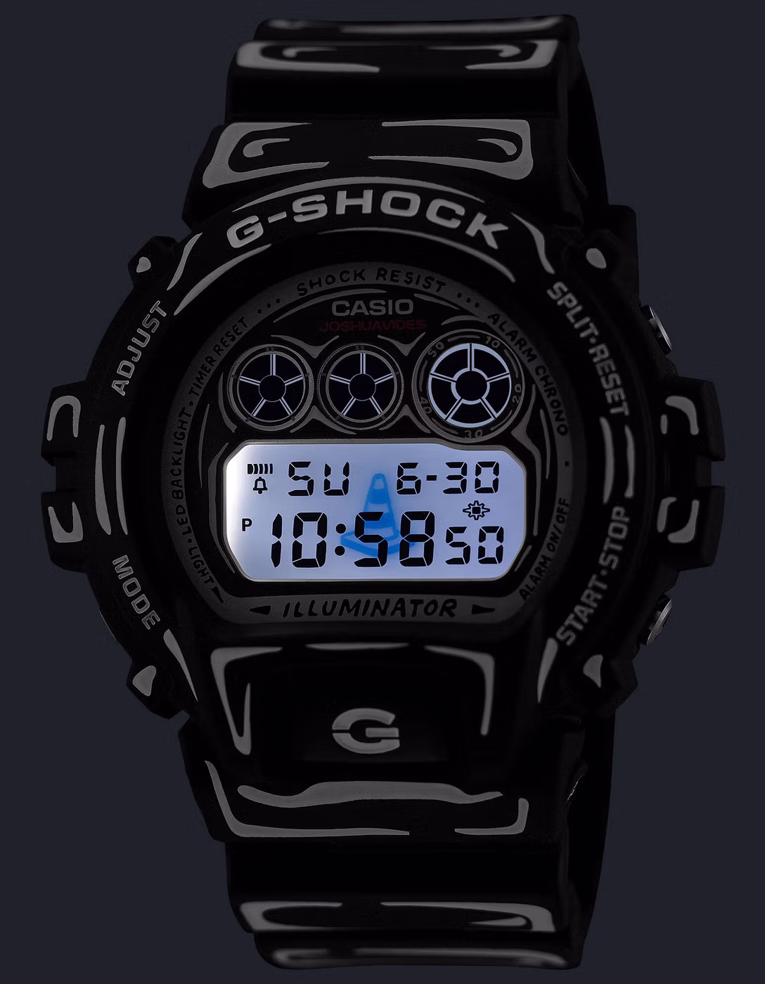 DW-6900JV-1 с включённой подсветкой: на дисплее конус