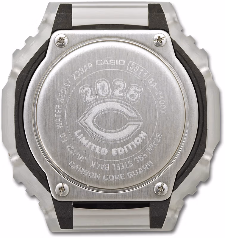 Задняя крышка G-Shock Hiroshima Toyo Carp 2026 с гравировкой 2026 и эмблемой клуба
